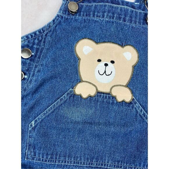 Vintage Y2K Girls 2T Cheetah Print Teddy Bear Jumper Denim Dress - Picture 3 of 6